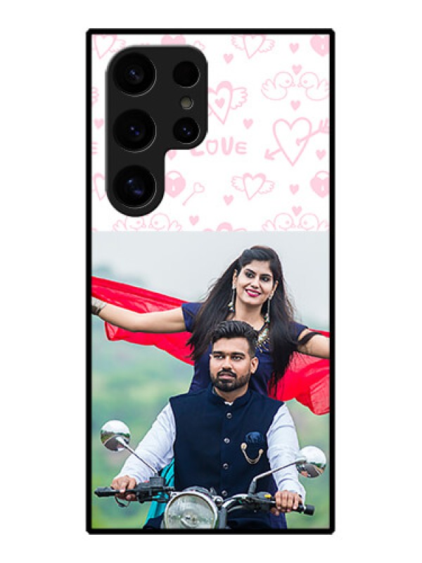 Custom Samsung Galaxy S24 Ultra 5G Custom Glass Phone Case - Pink Flying Heart Design