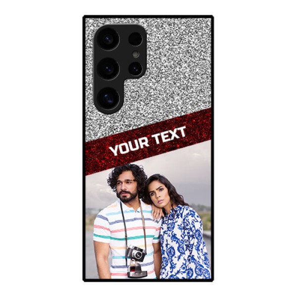 Samsung Galaxy S24 Ultra 5G Custom Glass Phone Case - Image Holder With Glitter Strip Design Samsung Galaxy S24 Ultra 5G Custom Glass Phone Case - Image Holder With Glitter Strip Design