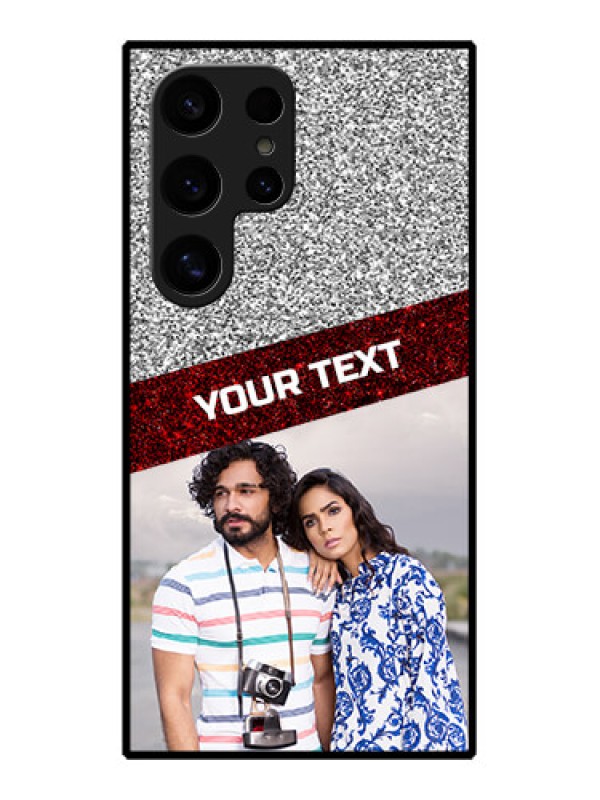 Custom Samsung Galaxy S24 Ultra 5G Custom Glass Phone Case - Image Holder With Glitter Strip Design