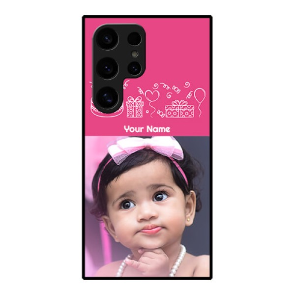 Samsung Galaxy S24 Ultra 5G Custom Glass Phone Case - With Birthday Line Art Design Samsung Galaxy S24 Ultra 5G Custom Glass Phone Case - With Birthday Line Art Design
