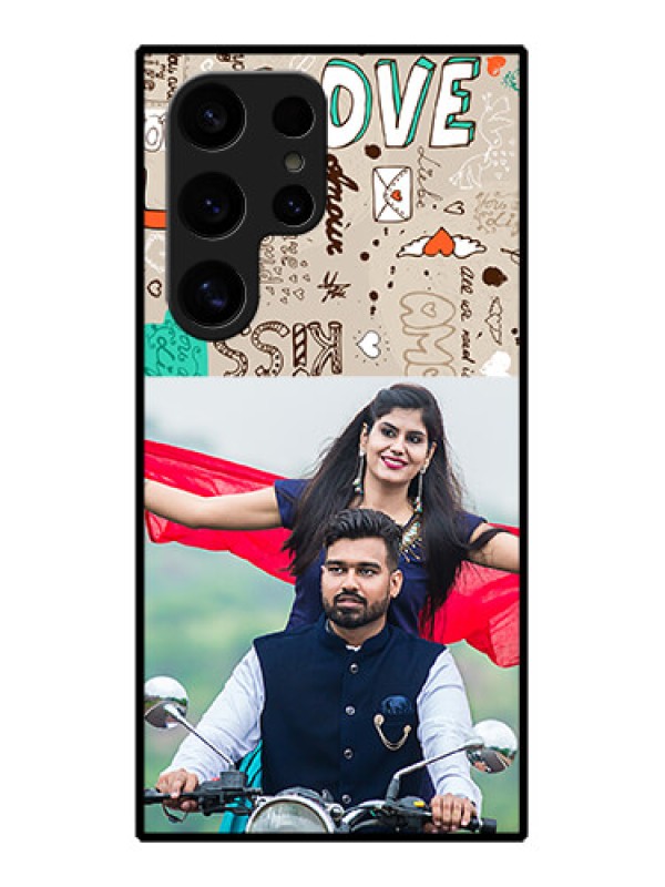 Custom Samsung Galaxy S24 Ultra 5G Custom Glass Phone Case - Love Doodle Pattern