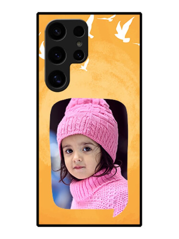 Custom Samsung Galaxy S24 Ultra 5G Custom Glass Phone Case - Water Color Design With Bird Icons