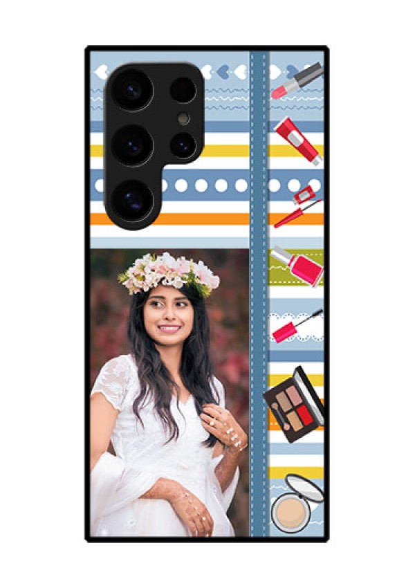 Samsung Galaxy S24 Ultra 5G Custom Glass Phone Case - Makeup Icons Design