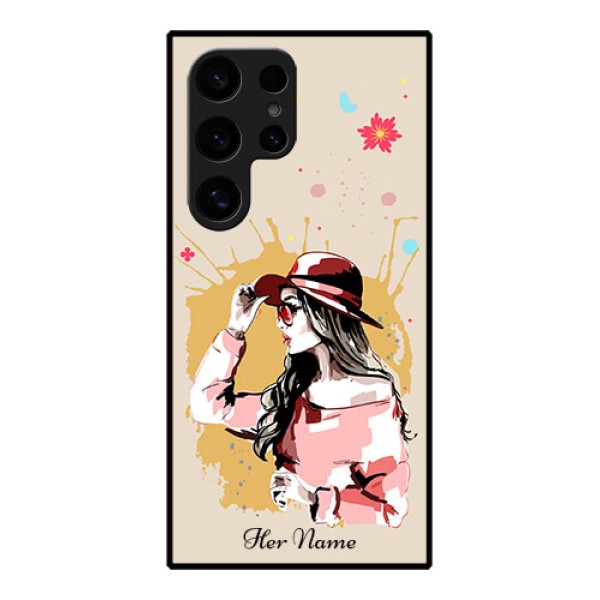 Samsung Galaxy S24 Ultra 5G Custom Glass Phone Case - Women With Pink Hat Design Samsung Galaxy S24 Ultra 5G Custom Glass Phone Case - Women With Pink Hat Design