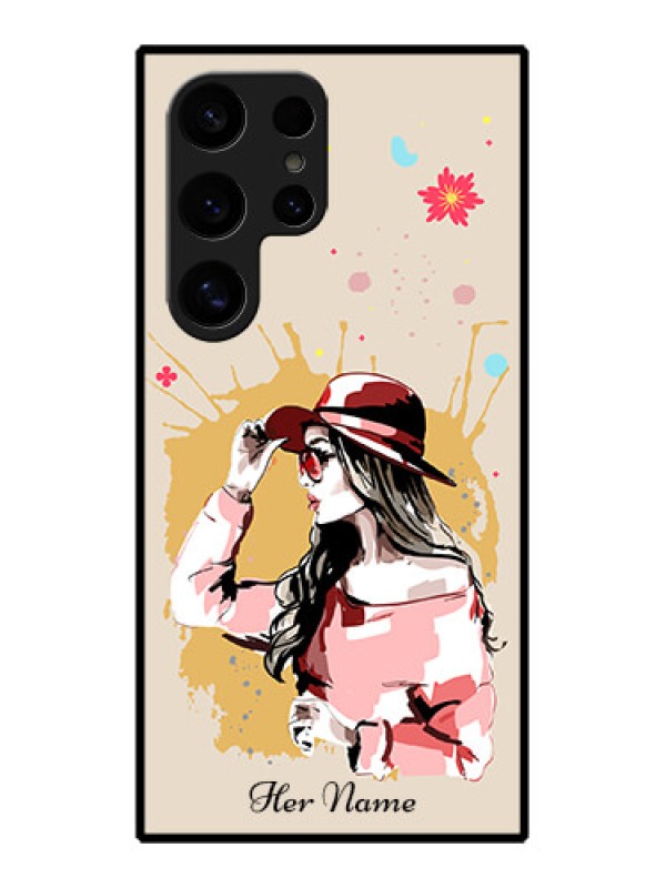 Custom Samsung Galaxy S24 Ultra 5G Custom Glass Phone Case - Women With Pink Hat Design