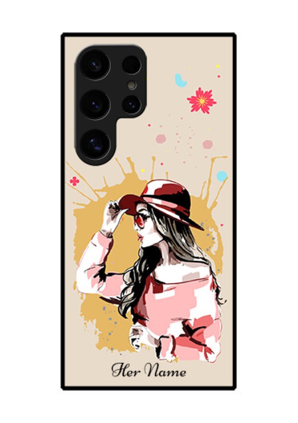 Samsung Galaxy S24 Ultra 5G Custom Glass Phone Case - Women With Pink Hat Design