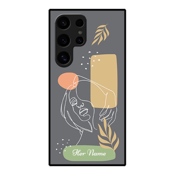 Samsung Galaxy S24 Ultra 5G Custom Glass Phone Case - Gazing Woman Line Art Design Samsung Galaxy S24 Ultra 5G Custom Glass Phone Case - Gazing Woman Line Art Design
