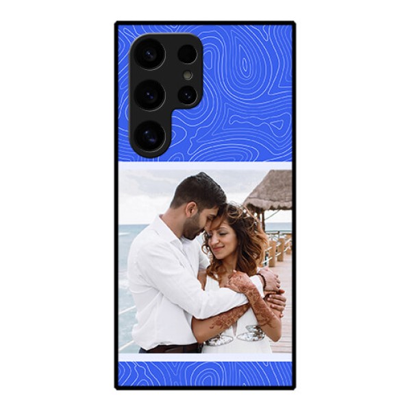 Samsung Galaxy S24 Ultra 5G Custom Glass Phone Case - Curved Line Art With Blue And White Design Samsung Galaxy S24 Ultra 5G Custom Glass Phone Case - Curved Line Art With Blue And White Design
