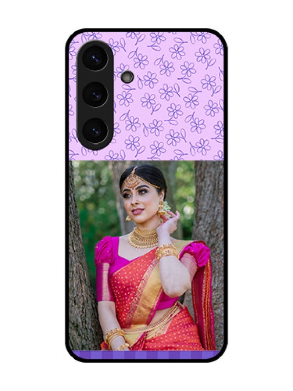 Custom Galaxy S25 5G Custom Glass Phone CasePurple Floral Design