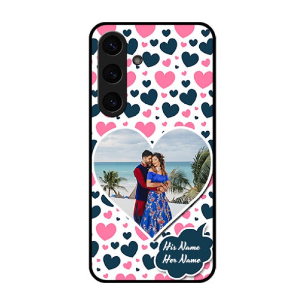 Galaxy S25 5G Custom Glass Phone CasePink and Blue Heart Design Galaxy S25 5G Custom Glass Phone CasePink and Blue Heart Design
