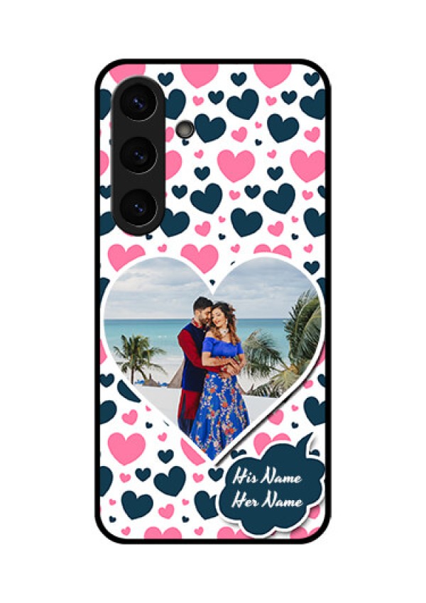 Galaxy S25 5G Custom Glass Phone CasePink and Blue Heart Design