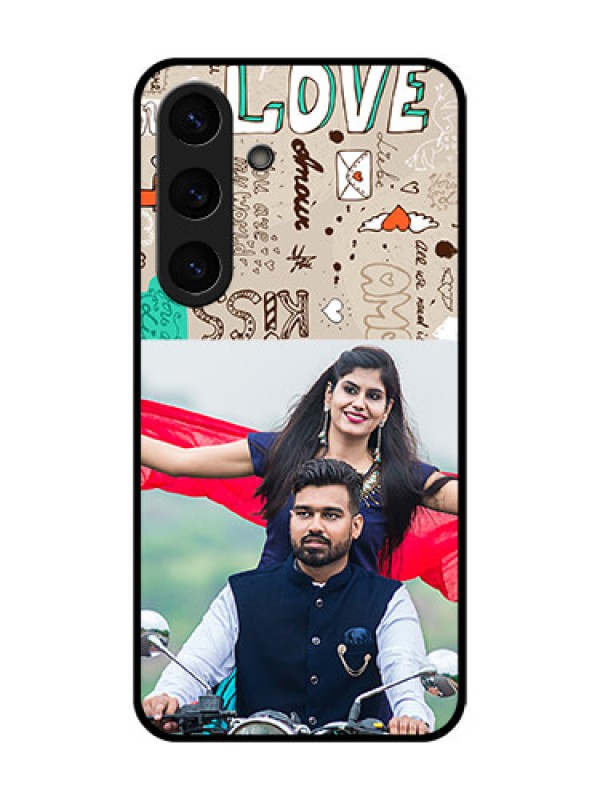 Custom Galaxy S25 5G Custom Glass Phone CaseLove Doodle Pattern