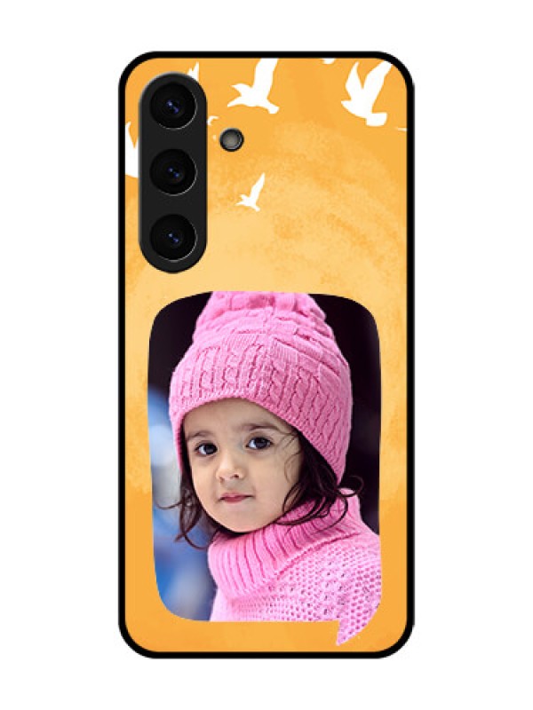 Custom Galaxy S25 5G Custom Glass Phone CaseWater Color Design With Bird Icons