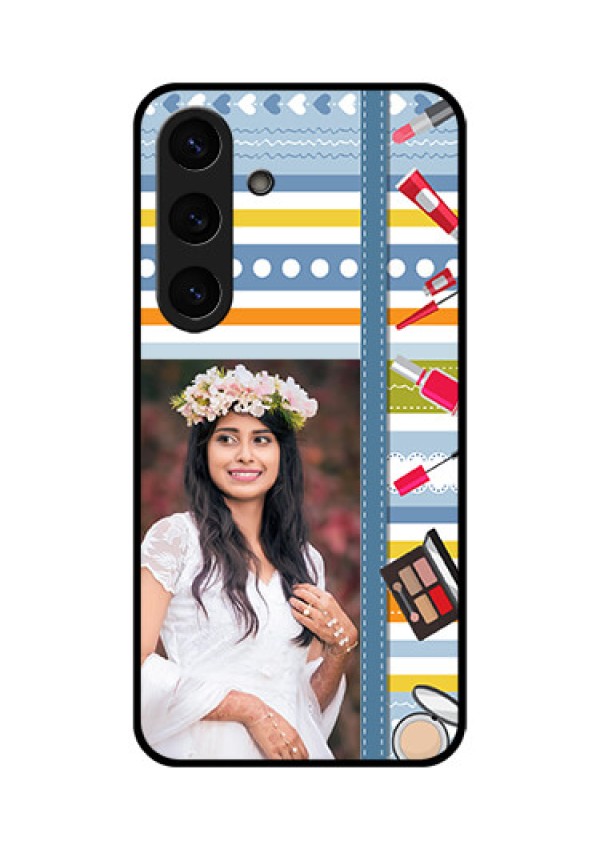 Galaxy S25 5G Custom Glass Phone CaseMakeup Icons Design
