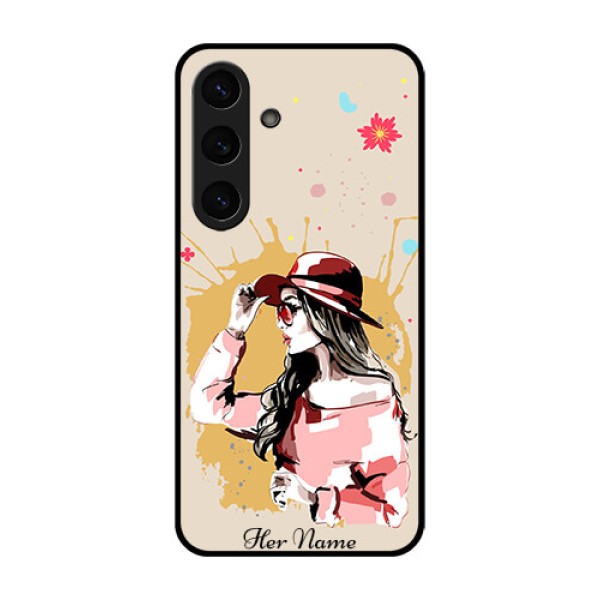 Galaxy S25 5G Custom Glass Phone CaseWomen With Pink Hat Design Galaxy S25 5G Custom Glass Phone CaseWomen With Pink Hat Design