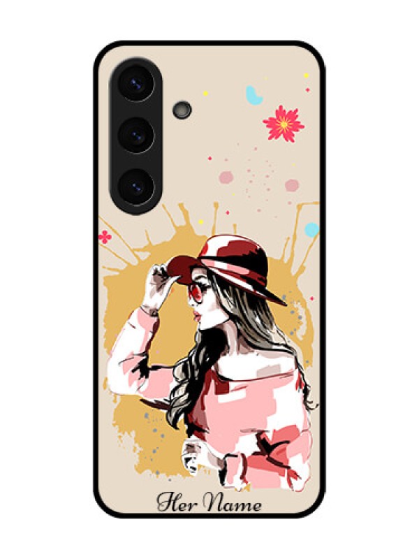 Custom Galaxy S25 5G Custom Glass Phone CaseWomen With Pink Hat Design