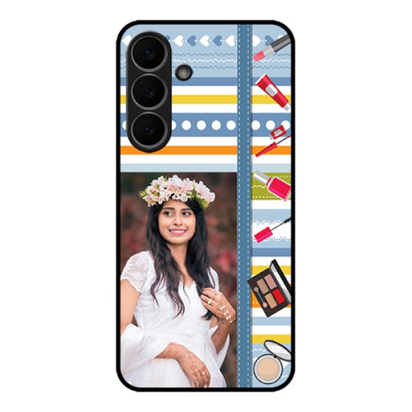Samsung Galaxy S25 FE 5G Custom Glass Phone Case - Makeup Icons Design Samsung Galaxy S25 FE 5G Custom Glass Phone Case - Makeup Icons Design