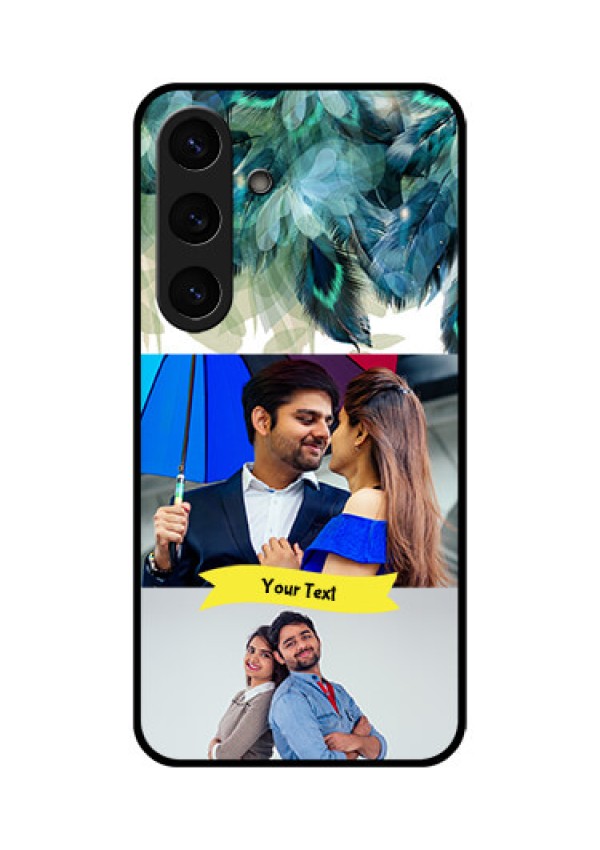 Galaxy S25 Plus 5G Custom Glass Phone CaseImage With Boho Peacock Feather Design