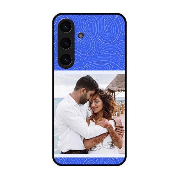 Galaxy S25 Plus 5G Custom Glass Phone CaseCurved Line Art With Blue And White Design Galaxy S25 Plus 5G Custom Glass Phone CaseCurved Line Art With Blue And White Design