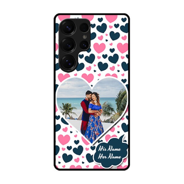 Galaxy S25 Ultra 5G Custom Glass Phone CasePink and Blue Heart Design Galaxy S25 Ultra 5G Custom Glass Phone CasePink and Blue Heart Design