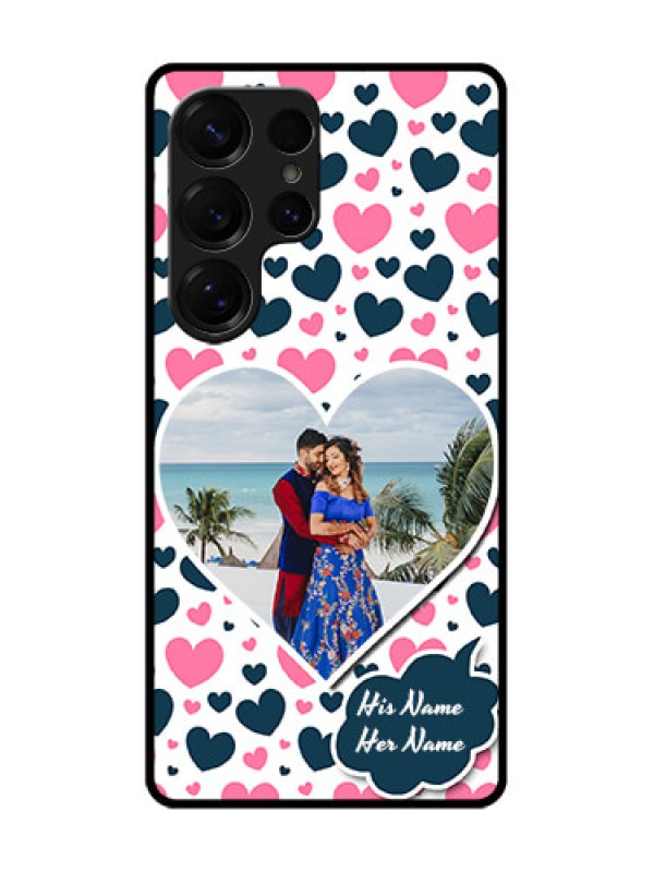 Custom Galaxy S25 Ultra 5G Custom Glass Phone CasePink and Blue Heart Design