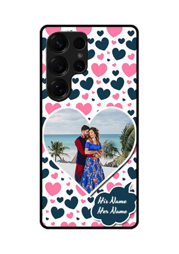 Galaxy S25 Ultra 5G Custom Glass Phone CasePink and Blue Heart Design