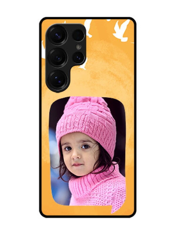 Custom Galaxy S25 Ultra 5G Custom Glass Phone CaseWater Color Design With Bird Icons