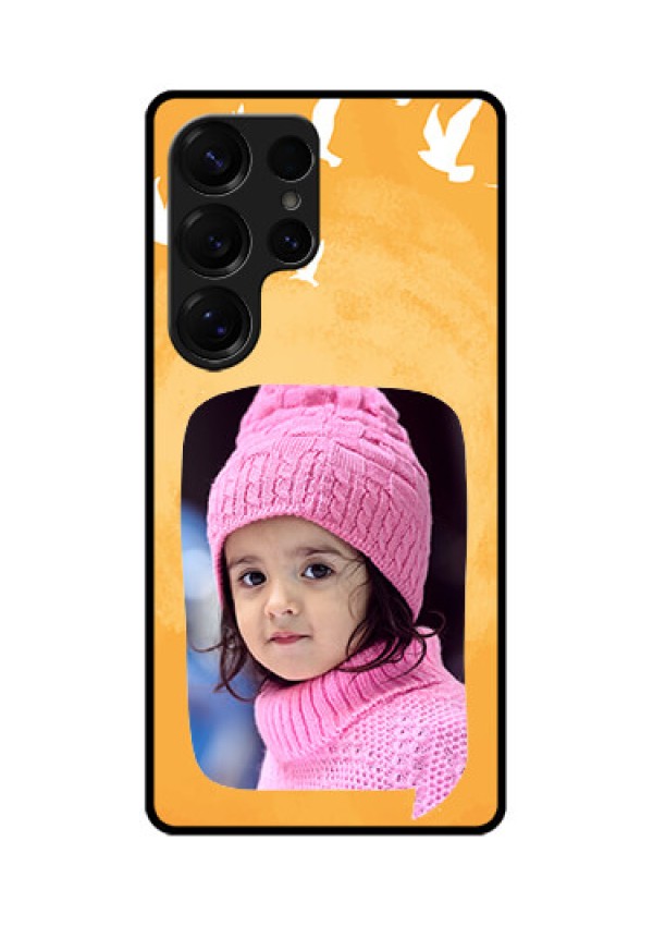 Galaxy S25 Ultra 5G Custom Glass Phone CaseWater Color Design With Bird Icons