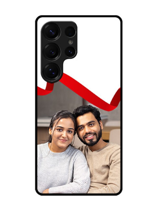 Custom Galaxy S25 Ultra 5G Custom Glass Phone CaseRed Ribbon Frame Design