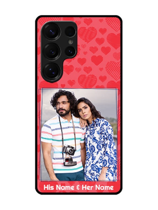 Custom Galaxy S25 Ultra 5G Custom Glass Phone CaseWith Red Heart Symbols Design