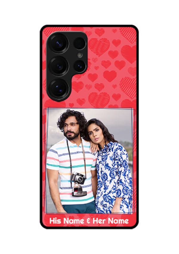 Galaxy S25 Ultra 5G Custom Glass Phone CaseWith Red Heart Symbols Design