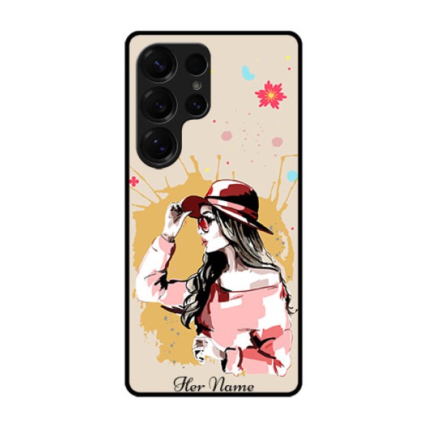 Galaxy S25 Ultra 5G Custom Glass Phone CaseWomen With Pink Hat Design Galaxy S25 Ultra 5G Custom Glass Phone CaseWomen With Pink Hat Design