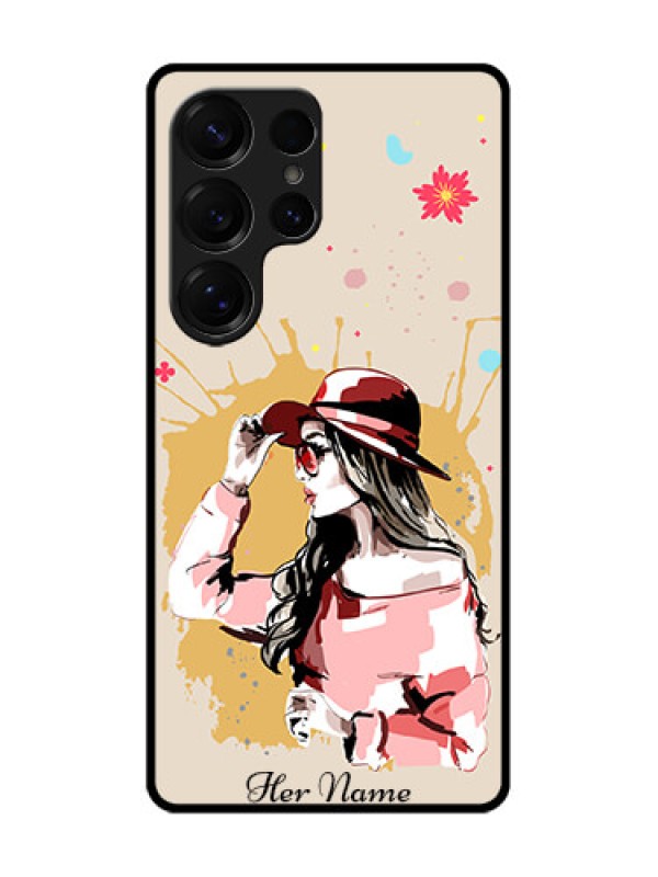 Custom Galaxy S25 Ultra 5G Custom Glass Phone CaseWomen With Pink Hat Design
