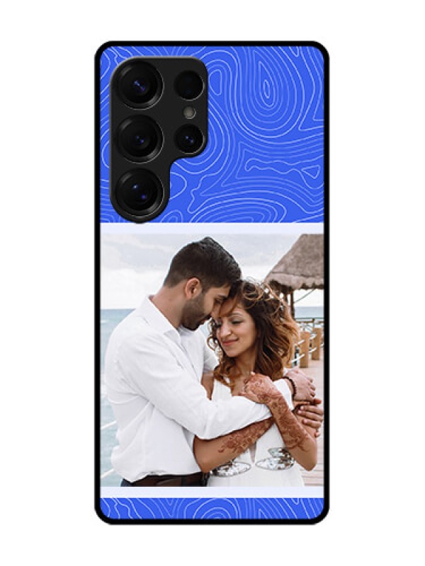 Custom Galaxy S25 Ultra 5G Custom Glass Phone CaseCurved Line Art With Blue And White Design