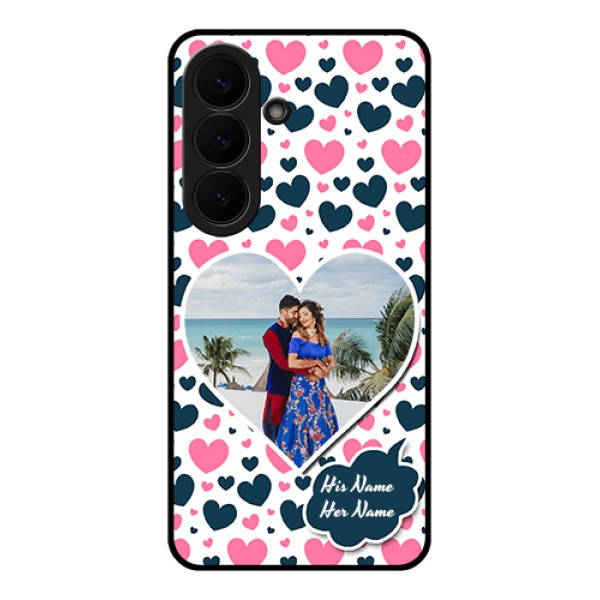 Samsung Galaxy S26 5G Custom Glass Phone Case - Pink & Blue Heart Design