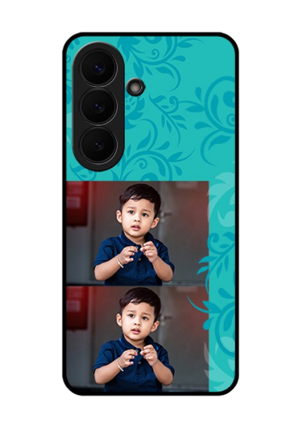Samsung Galaxy S26 5G Custom Glass Phone Case - With Photo And Green Floral Design