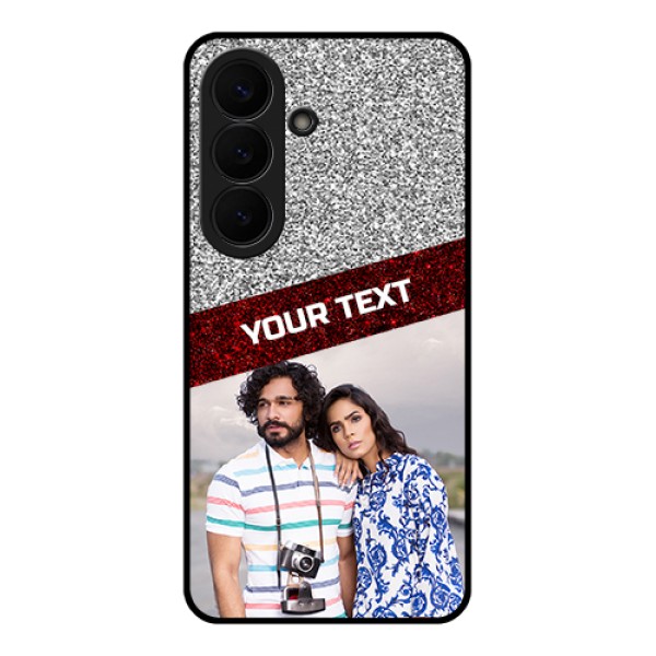 Samsung Galaxy S26 5G Custom Glass Phone Case - Image Holder With Glitter Strip Design Samsung Galaxy S26 5G Custom Glass Phone Case - Image Holder With Glitter Strip Design