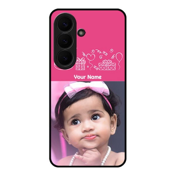 Samsung Galaxy S26 5G Custom Glass Phone Case - With Birthday Line Art Design Samsung Galaxy S26 5G Custom Glass Phone Case - With Birthday Line Art Design