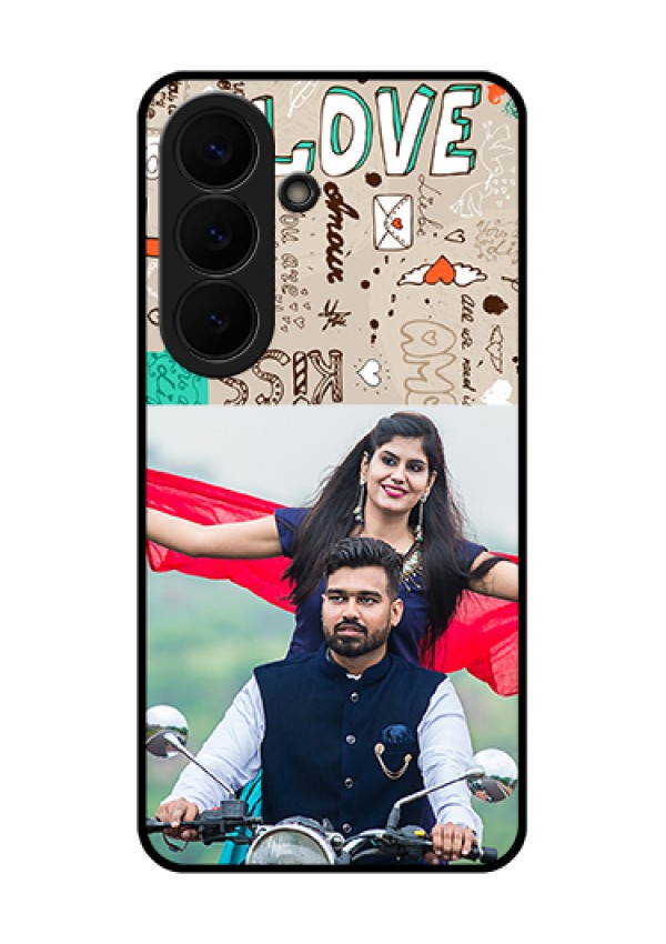 Samsung Galaxy S26 5G Custom Glass Phone Case - Love Doodle Pattern