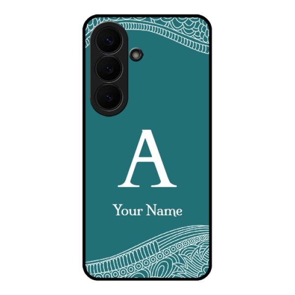 Samsung Galaxy S26 5G Custom Glass Phone Case - Line Art Pattern With Custom Name Design Samsung Galaxy S26 5G Custom Glass Phone Case - Line Art Pattern With Custom Name Design