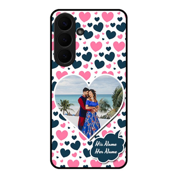 Samsung Galaxy S26 Plus 5G Custom Glass Phone Case - Pink & Blue Heart Design