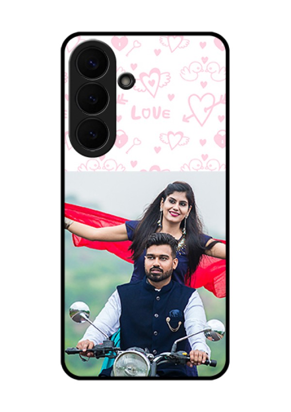 Samsung Galaxy S26 Plus 5G Custom Glass Phone Case - Pink Flying Heart Design
