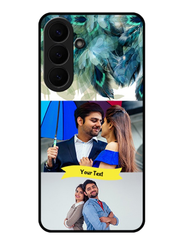 Custom Samsung Galaxy S26 Plus 5G Custom Glass Phone Case - Image With Boho Peacock Feather Design