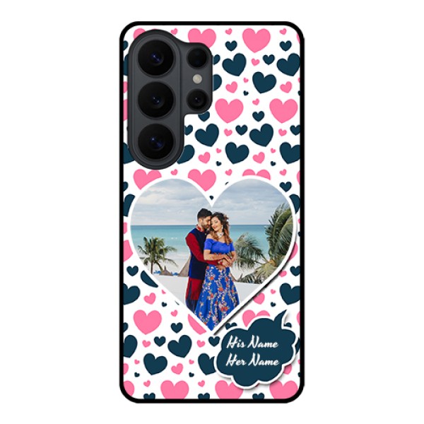 Samsung Galaxy S26 Ultra 5G Custom Glass Phone Case - Pink & Blue Heart Design