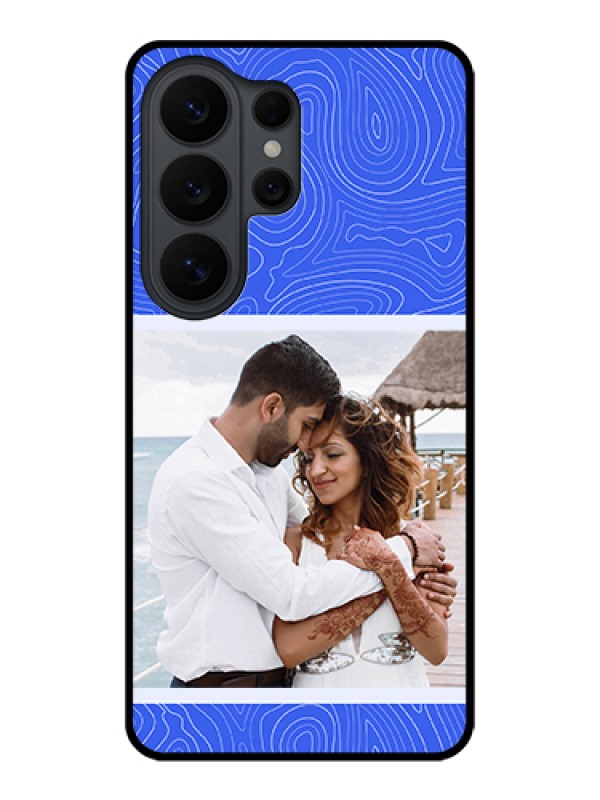Custom Samsung Galaxy S26 Ultra 5G Custom Glass Phone Case - Curved Line Art With Blue And White Design