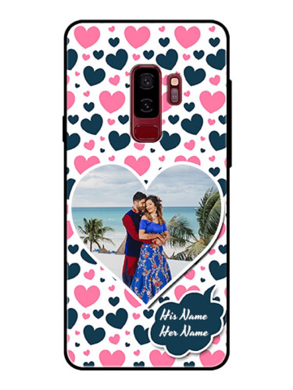 Custom Samsung Galaxy S9 Plus Custom Glass Phone Case  - Pink & Blue Heart Design