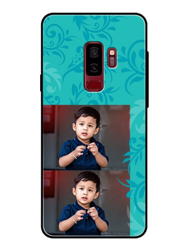 Custom Samsung Galaxy S9 Plus Personalized Glass Phone Case  - with Photo and Green Floral Design 