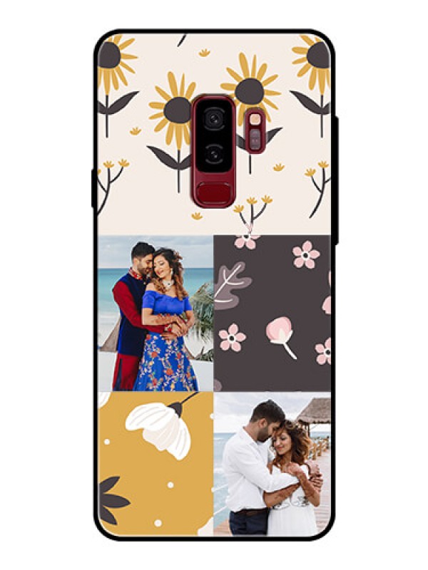 Custom Samsung Galaxy S9 Plus Photo Printing on Glass Case  - 3 Images with Floral Design
