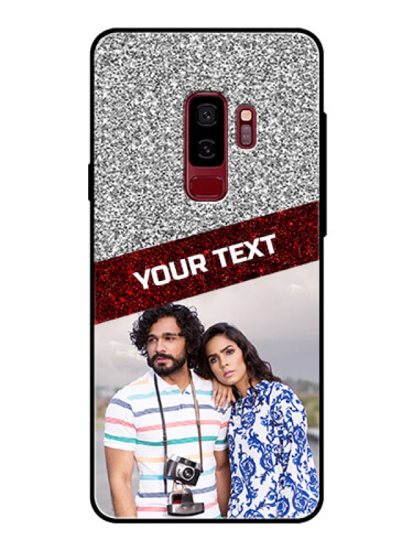Custom Samsung Galaxy S9 Plus Personalized Glass Phone Case  - Image Holder with Glitter Strip Design