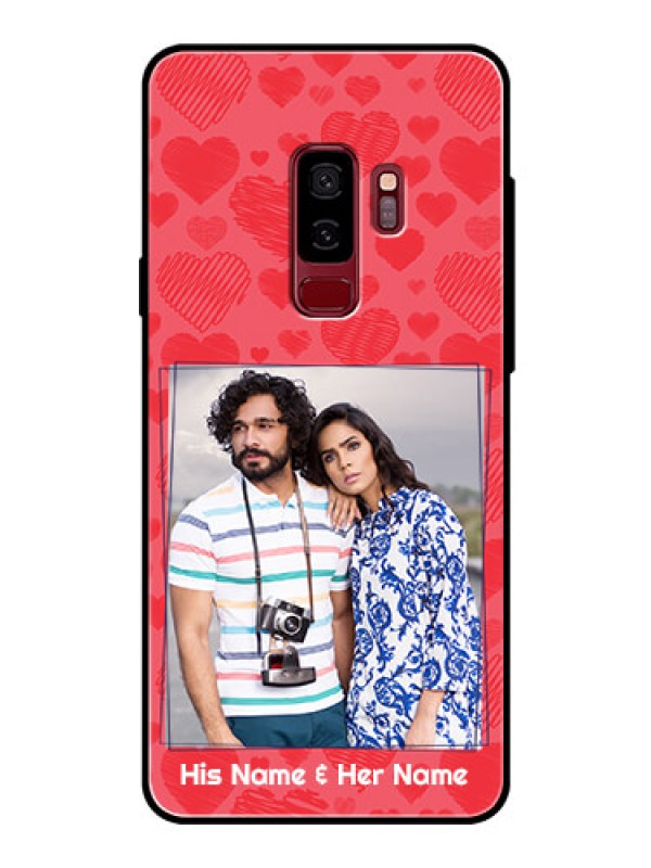 Custom Samsung Galaxy S9 Plus Photo Printing on Glass Case  - with Red Heart Symbols Design
